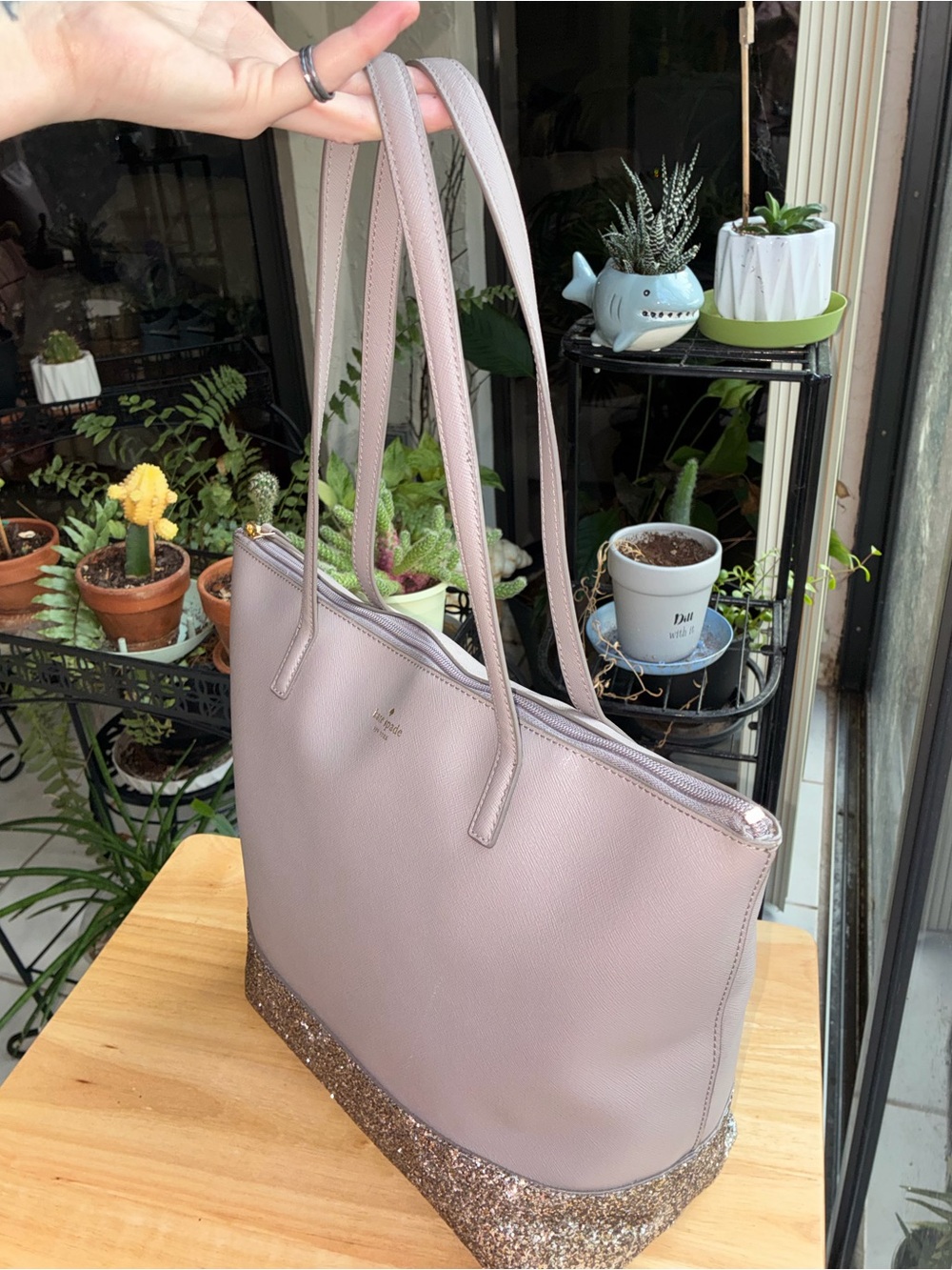 Kate Spade New York Flash Glitter Tote Bag in Cool Grey Lilac Saffiano Leather - Picture 11 of 16